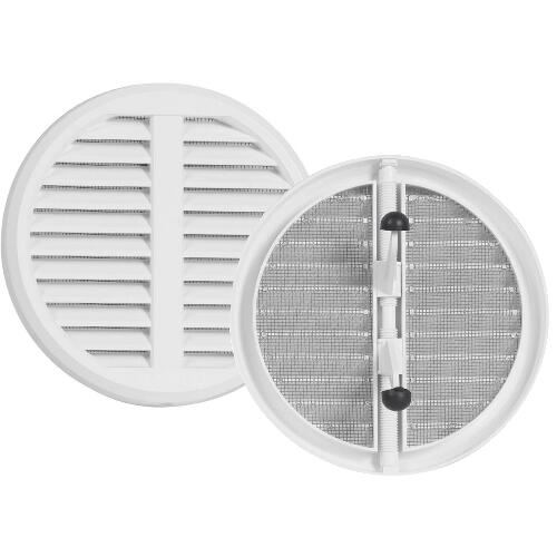 Grilă de ventilație rotundă cu plasă din plastic alb - diametru reglabil al capacului 75-125mm