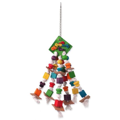 Jucărie BIRD JEWEL pasăre colorat agățat - cu frânghii, lemn și baldachin 50 cm