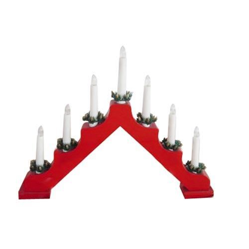 Suport din lemn pentru lumânări de Crăciun, electric, 7 lumânări, culoare roșu