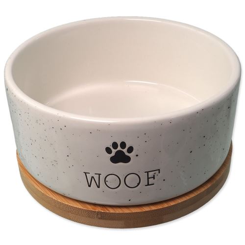 Castron ceramic DOG FANTASY alb WOOF cu suport de pahar 16 x 6,5 cm 850 ml