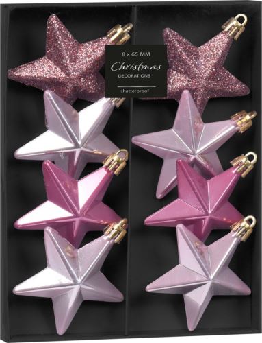 Decorațiuni de Crăciun stele 6,5 cm (8 buc)mix roz