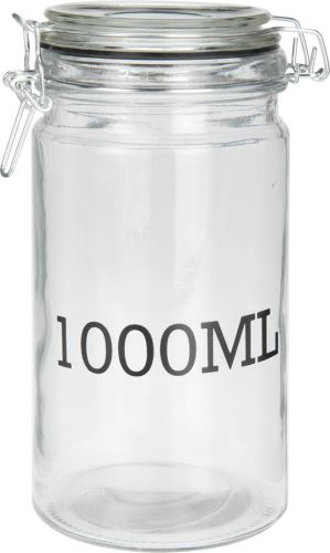 Borcan ermetic de sticlă de 1000 ml cu închidere cu clichet, imprimat