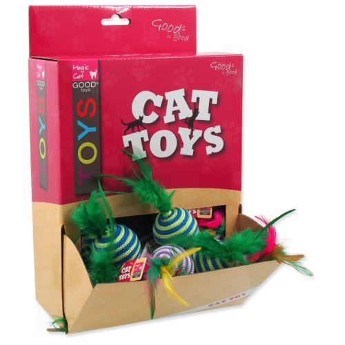 Afișaj Jucării MAGIC CAT minge cu dungi și pene din bumbac 4,5 cm 30 buc.