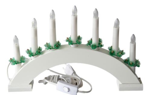 Suport pentru lumânări de Crăciun, electric, 7 lumânări, culoare albă, arcadă