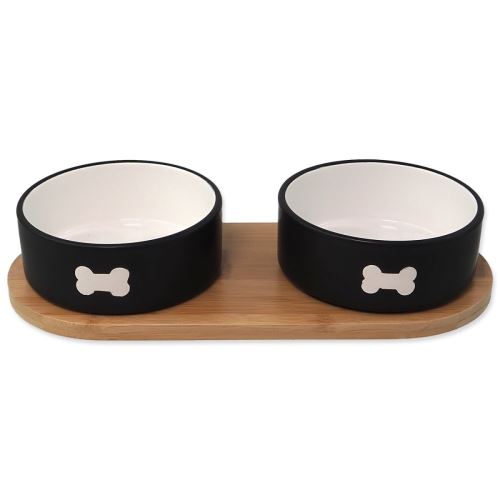 Set DOG FANTASY boluri ceramice DOG FANTASY cu tavă negru os 2x 13 x 5,5 cm 400 ml