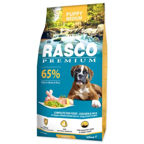 Rasco Premium Puppy Medium Pui cu orez 15 kg