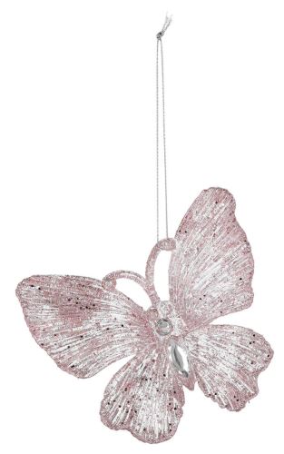 Crăciun fluture decorare 11cm plastic roz (2buc)