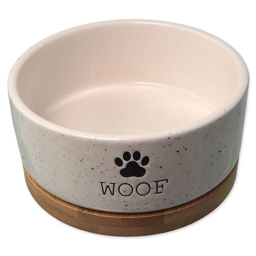 Castron ceramic DOG FANTASY alb WOOF cu suport de pahare 13 x 5,5 cm 400 ml