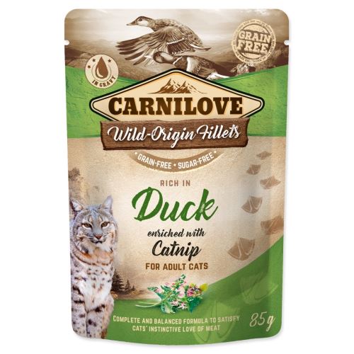 Capsulă CARNILOVE Cat Rich in Duck îmbogățită cu Catnip 85 g