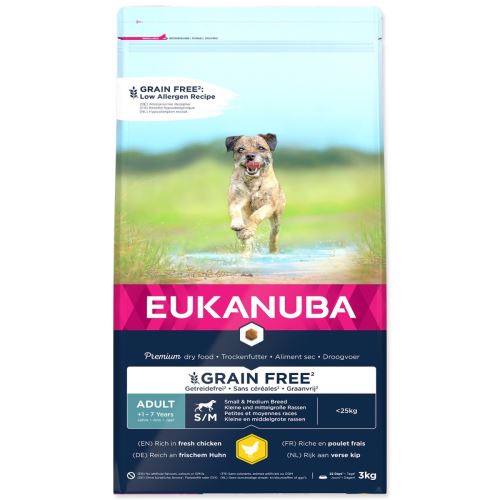 EUKANUBA Adult Small & Medium Breed Grain Free Pui fără cereale 3 kg