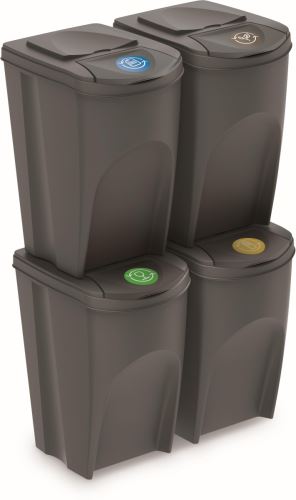 Coș de gunoi de plastic sortat gri 4x35l