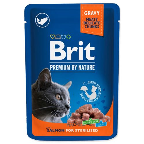 BRIT Premium Chunks în sos cu somon pentru pisici sterilizate 100 g