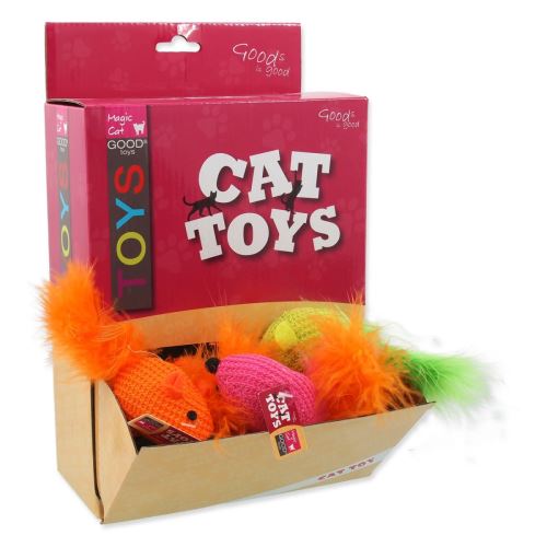 Afișaj Jucării MAGIC CAT șoarece de bumbac cu pisică și pene 6 cm 40 buc.