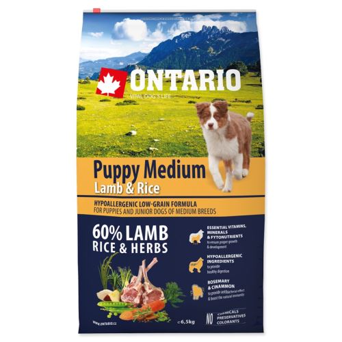 Ontario Puppy Medium miel și orez 6,5 kg