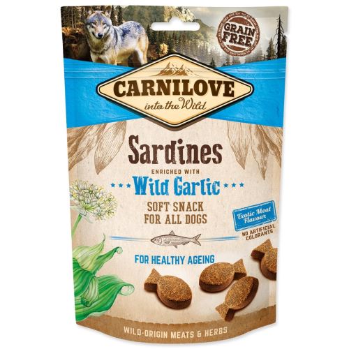 CARNILOVE Dog Semi Moist Snack Sardine îmbogățit cu usturoi sălbatic 200 g