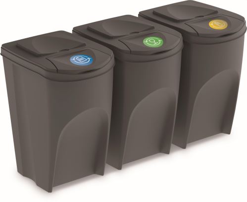 Coș de gunoi din plastic gri 3x35l