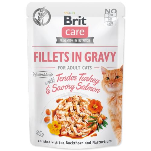 BRIT Care Cat Fillets în sos cu curcan fraged și somon savuros 85 g