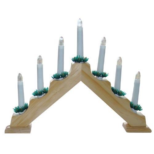 Suport din lemn pentru lumânări de Crăciun, 7 lumânări electrice, ac
