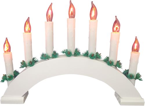Suport pentru lumânări de Crăciun PLAMEN, 7 lumânări, culoare albă, arcadă