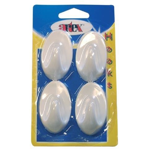 Cârlig de plastic alb autocolant autoadeziv oval mare (4 buc)