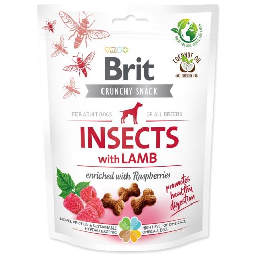Brit Care Dog Crunchy Cracker. Insecte cu miel îmbogățit cu zmeură 200 g