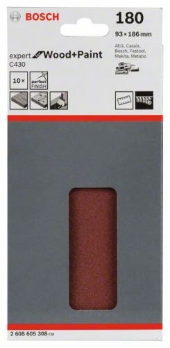 BOSCH Hârtie abrazivă C430, pachet 10 buc 93 x 186 mm, 180 2608605308